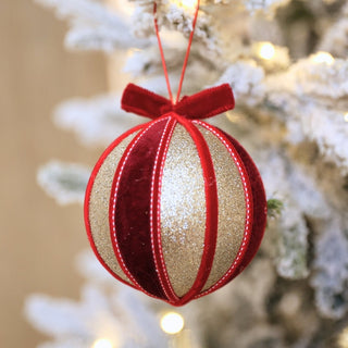 Striped Burgundy & Champagne Ball Ornament - Joy By