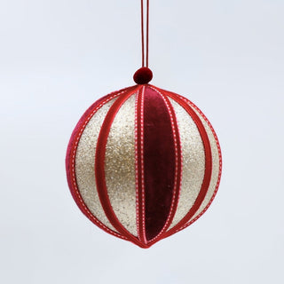 Striped Burgundy & Champagne Ball Ornament - Joy By