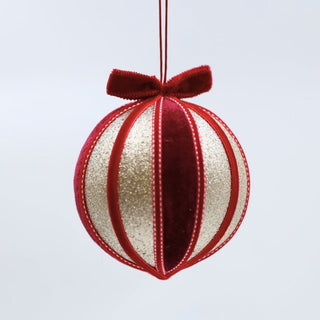Striped Burgundy & Champagne Ball Ornament - Joy By