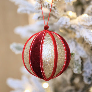 Striped Burgundy & Champagne Ball Ornament - Joy By