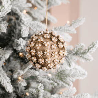 Taupe Pearl & Rhinestone Velvet Ornament - Joy By