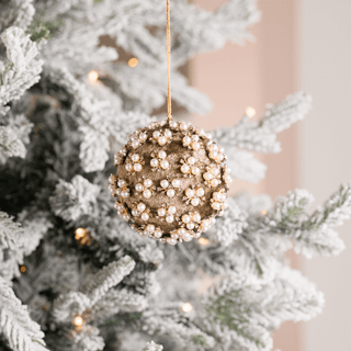 Taupe Pearl & Rhinestone Velvet Ornament - Joy By