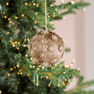 Taupe Pearl & Rhinestone Velvet Ornament - Joy By