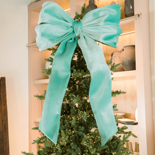Teal Green Velvet Festive Large Bow Topper - Joy By