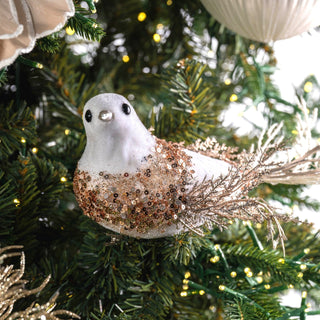 White Bird Ornament with Champagne Detailing - Joy By