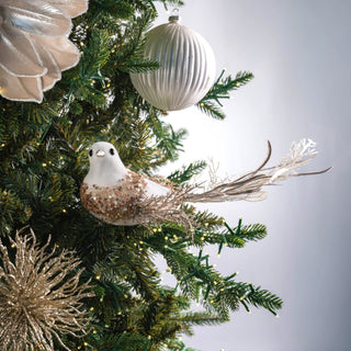 White Bird Ornament with Champagne Detailing - Joy By