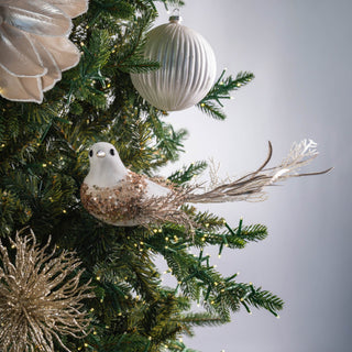 White Bird Ornament with Champagne Detailing - Joy By