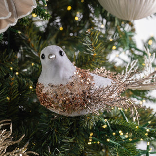 White Bird Ornament with Champagne Detailing - Joy By