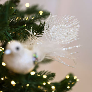 White Bird Ornament with Peacock Tail - Joy By