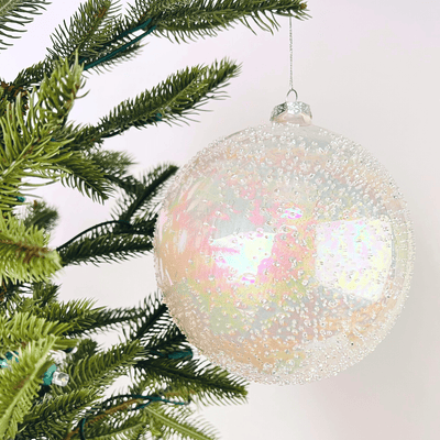 White Glass Ball with Sugar Beads