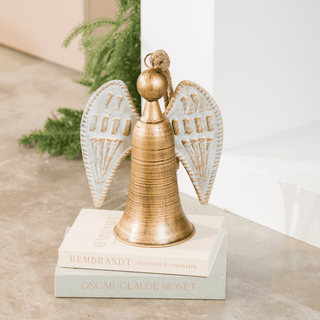 White & Gold Metal Angel with Jute - Joy By