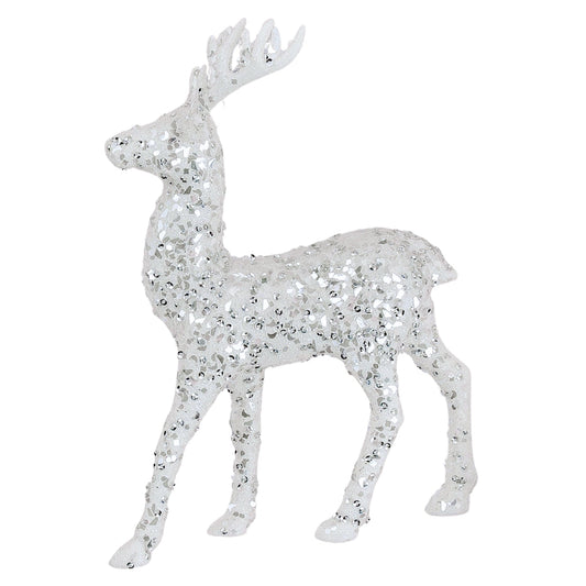 White Mix Sequin Deer Ornament - Joy By
