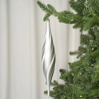 White Oval Drop Ornament With White Glitter - Joy By