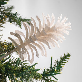 White Pinecone Pick with Glitter - Joy By