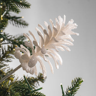 White Pinecone Pick with Glitter - Joy By