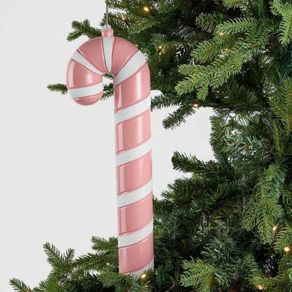 White & Pink Striped Candy Cane Decoration - Joy By