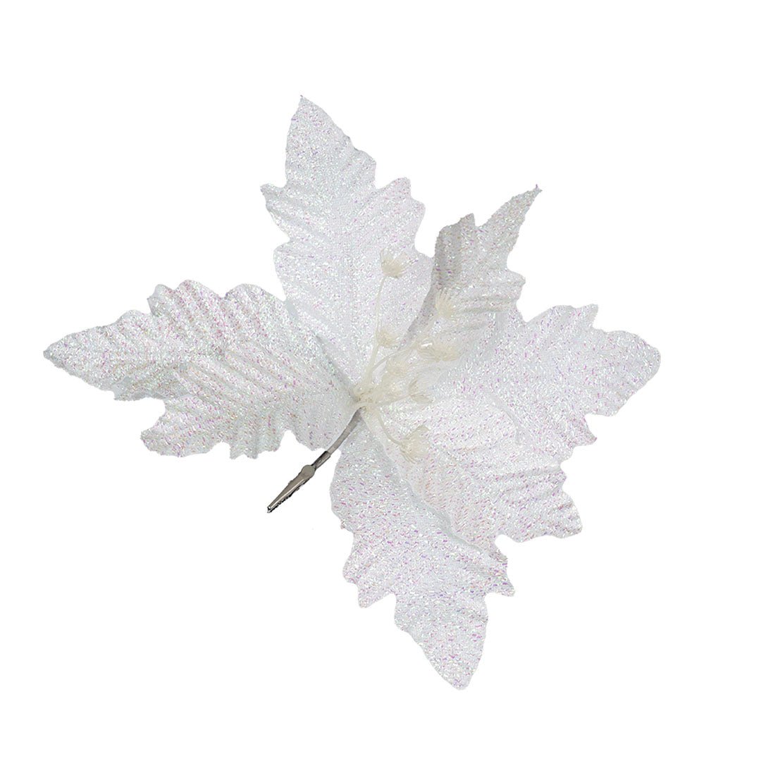 White Poinsettia Clip - On Ornament - Joy By