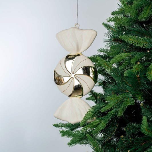 White & Shiny Champagne 12" Swirl Candy Ornament - Joy By