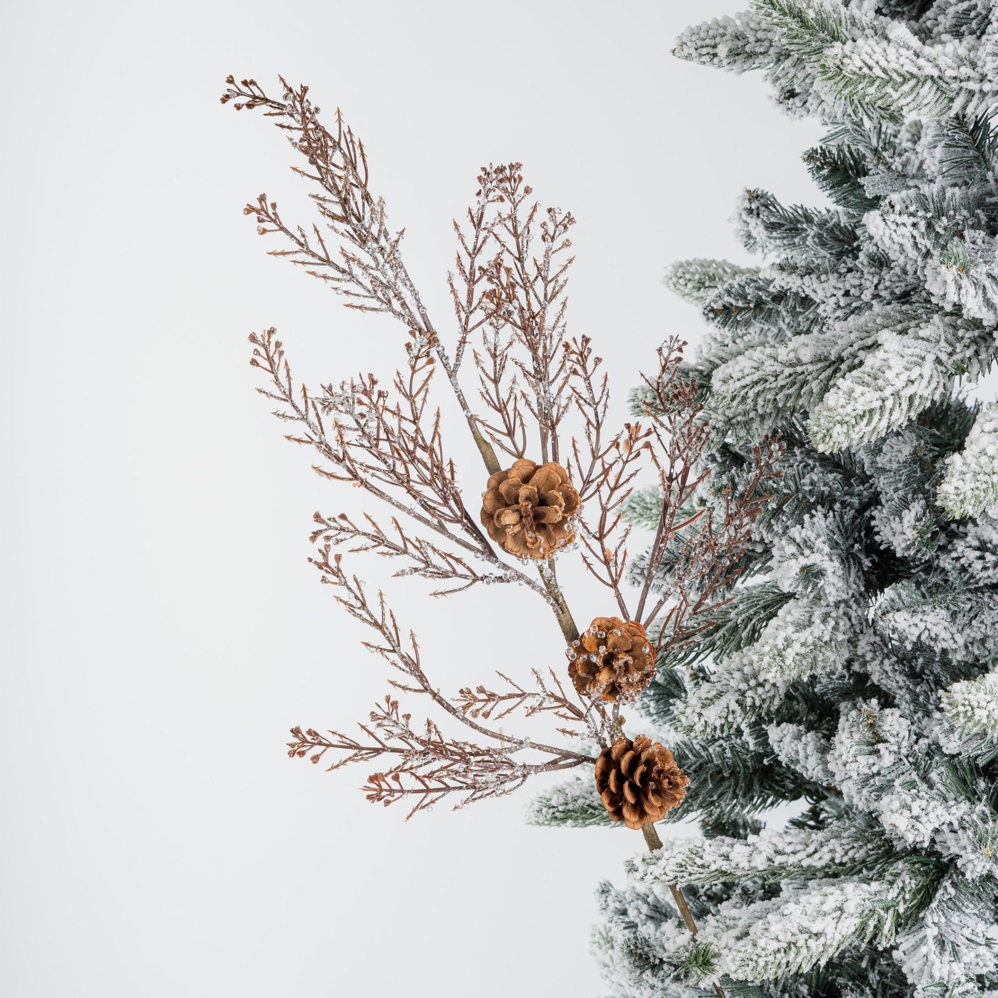 Winter Snow - Covered Branch Tree Pick With Pinecones - Joy By