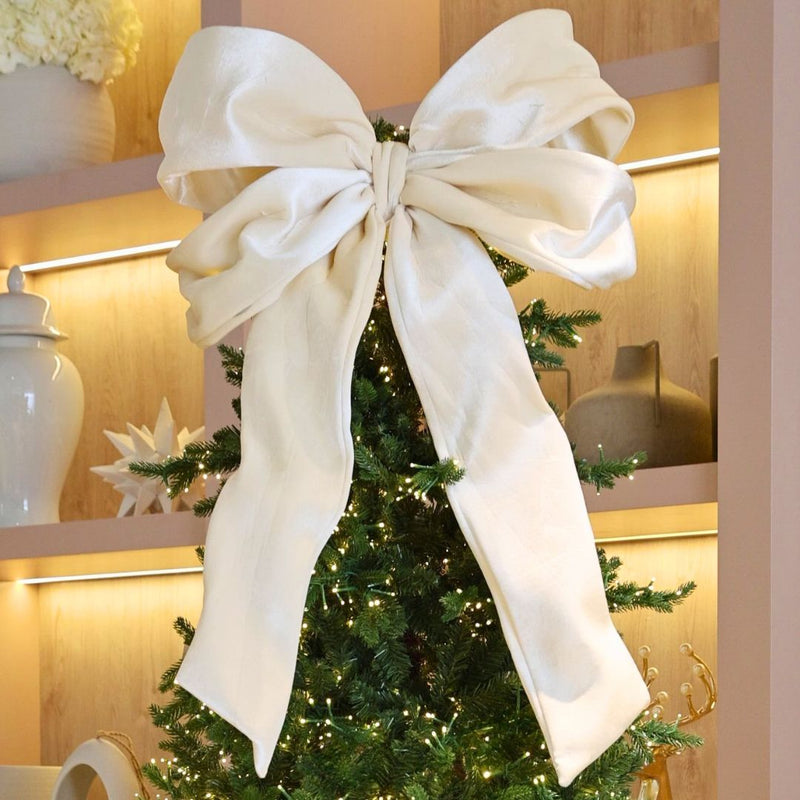 Cream Velvet Festive Bow Topper