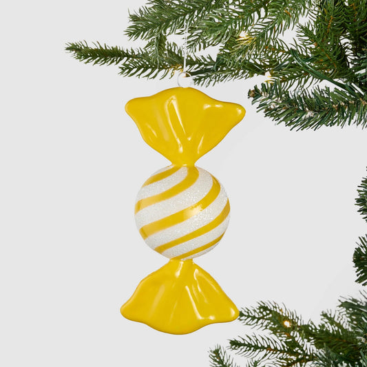 Yellow Glitter Dusted Large Candy Ornament - Joy By