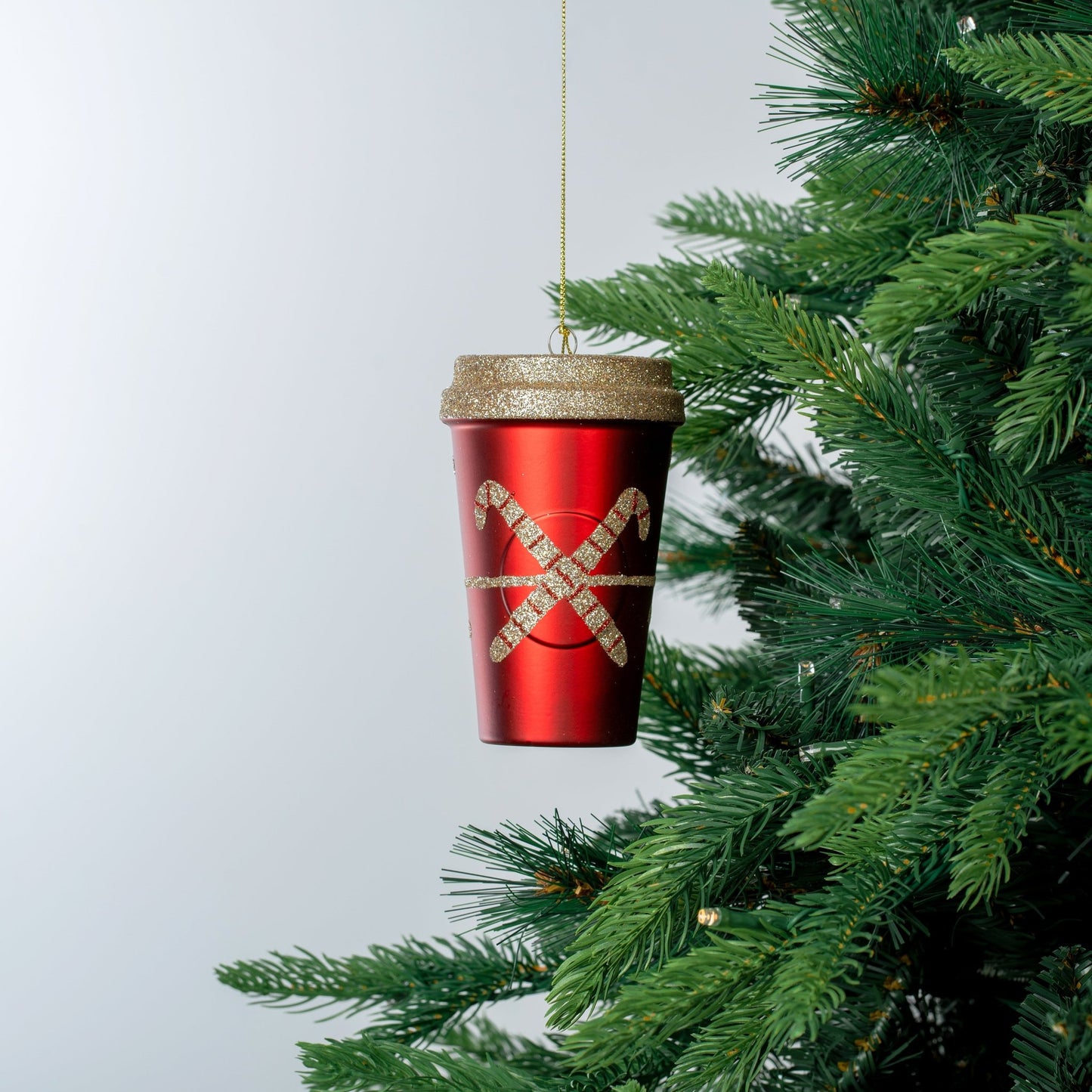 Yuletide Red & Champagne Glitter Coffee Cup Ornament - Joy By