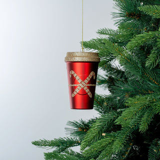 Yuletide Red & Champagne Glitter Coffee Cup Ornament - Joy By