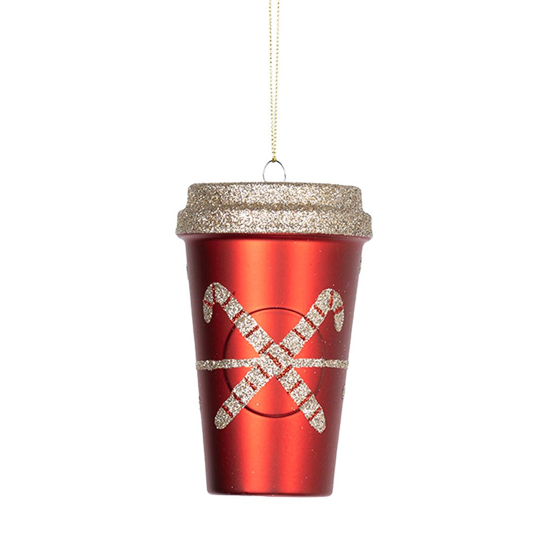 Yuletide Red & Champagne Glitter Coffee Cup Ornament - Joy By